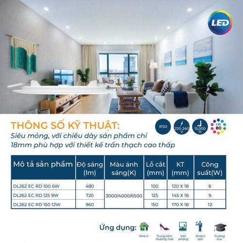 Bộ đèn âm trần Philips LED DL262 công suất (6W, 9W, 12W)